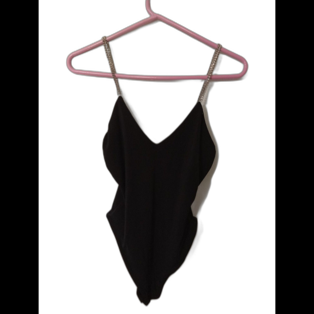 Just Polly Blush Bodysuit With Diamond Chain Straps